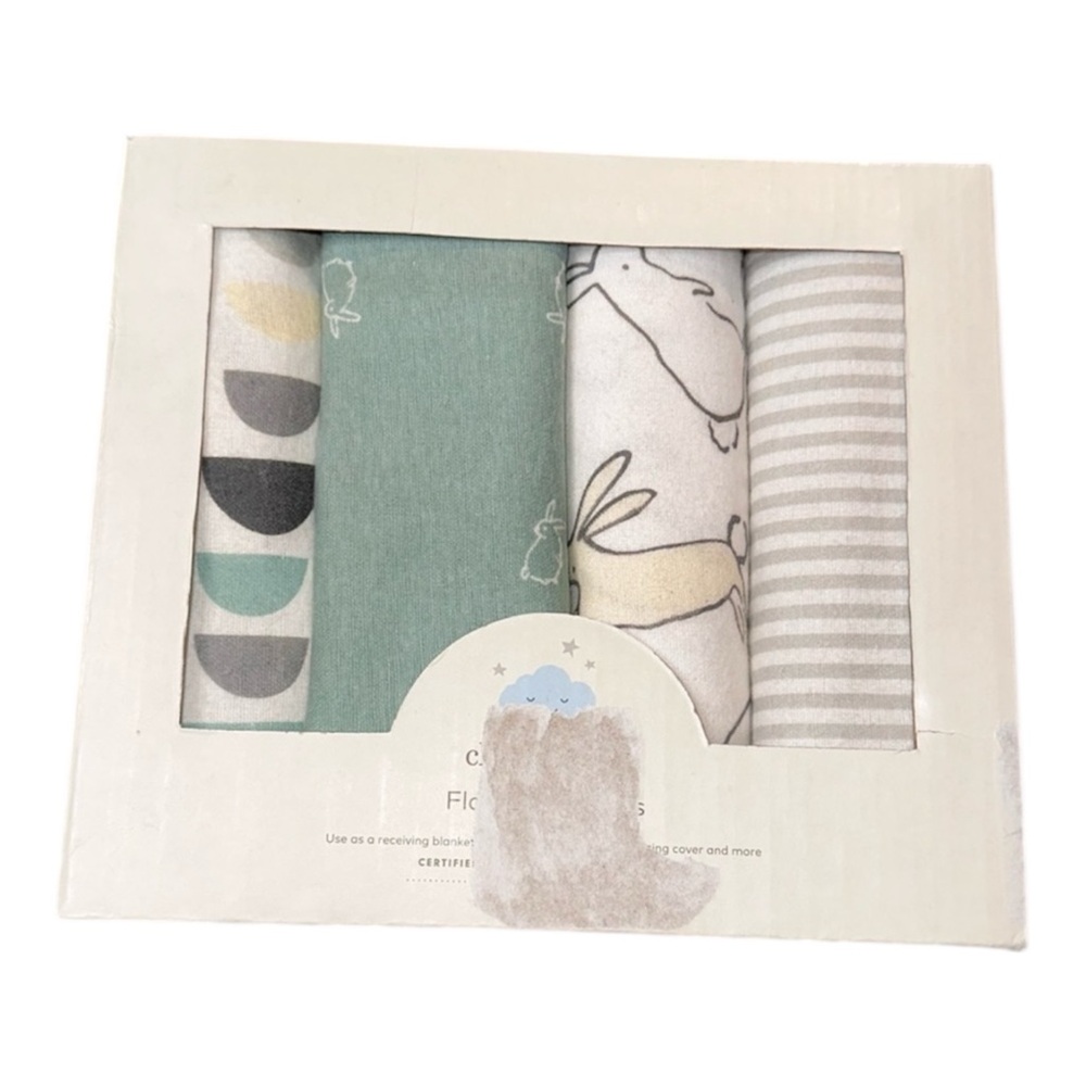 Cloud Island Flannel Geometric and Striped and Bunny Blanket 4 Pack 100% COTTON